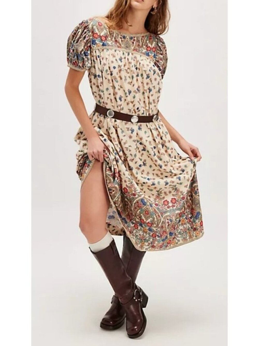 Free People Botanical Blossom Midi Dress Prairie Vintage Boho Chic Womens XS